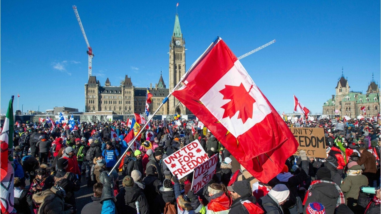 Thousands of Canadian rally in Ottawa as 'Freedom Convoy' protest goes into its third day
