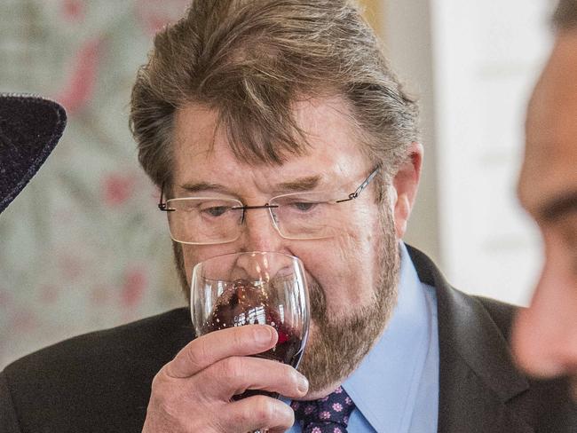 The 2016 Melbourne Cup day of racing at Flemington Racecourse. Derryn Hinch drinking wine (alcoholic?). MelbourneCup2016. Picture: Jason Edwards