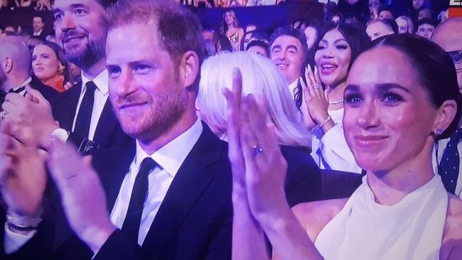 Cameras repeatedly flashed to the Sussexes, who skipped the red carpet.