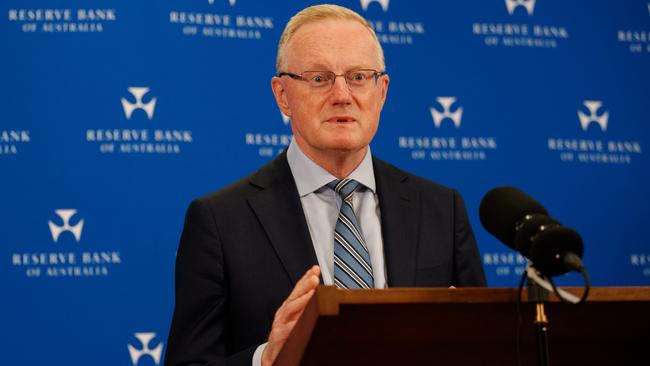 Reserve Bank governor Philip Lowe addresses media after the release of the recommendations. Picture: Nikki Short