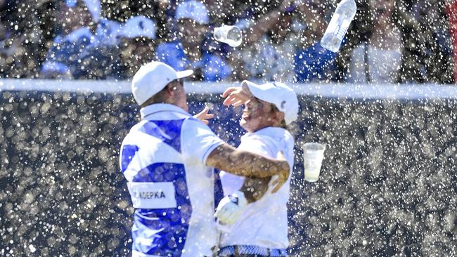 Chase Koepka celebrates a hole in one in Adelaide. Picture: Mark Brake/Getty Images