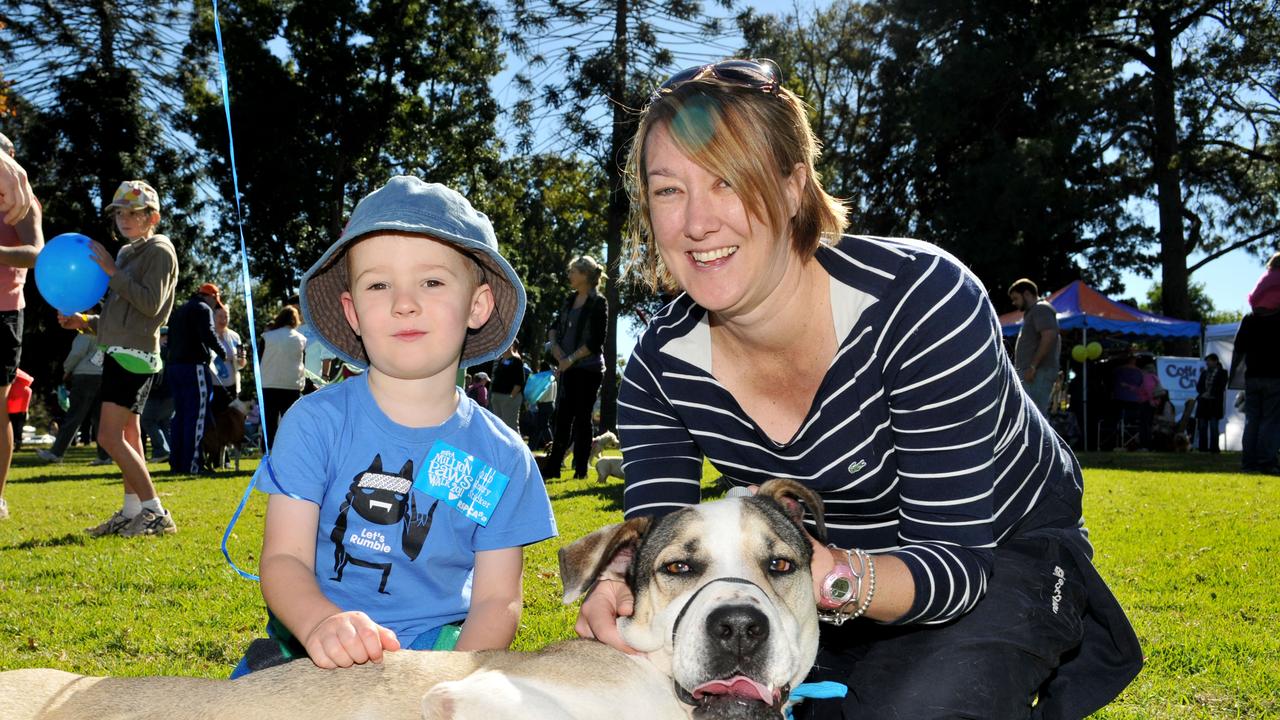 Elizabeth and Jackson Smiddy with "Manfred", who is a RSPCA puppy. Toowoomba Million Paws walk 2011. Photo Dave Noonan / The Chronicle