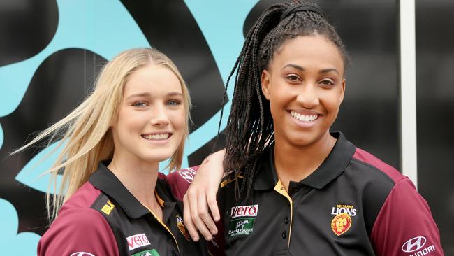 Brisbane Lions marquee players Tayla Harris and Sabrina Frederick-Traub. Picture: Jono Searle.