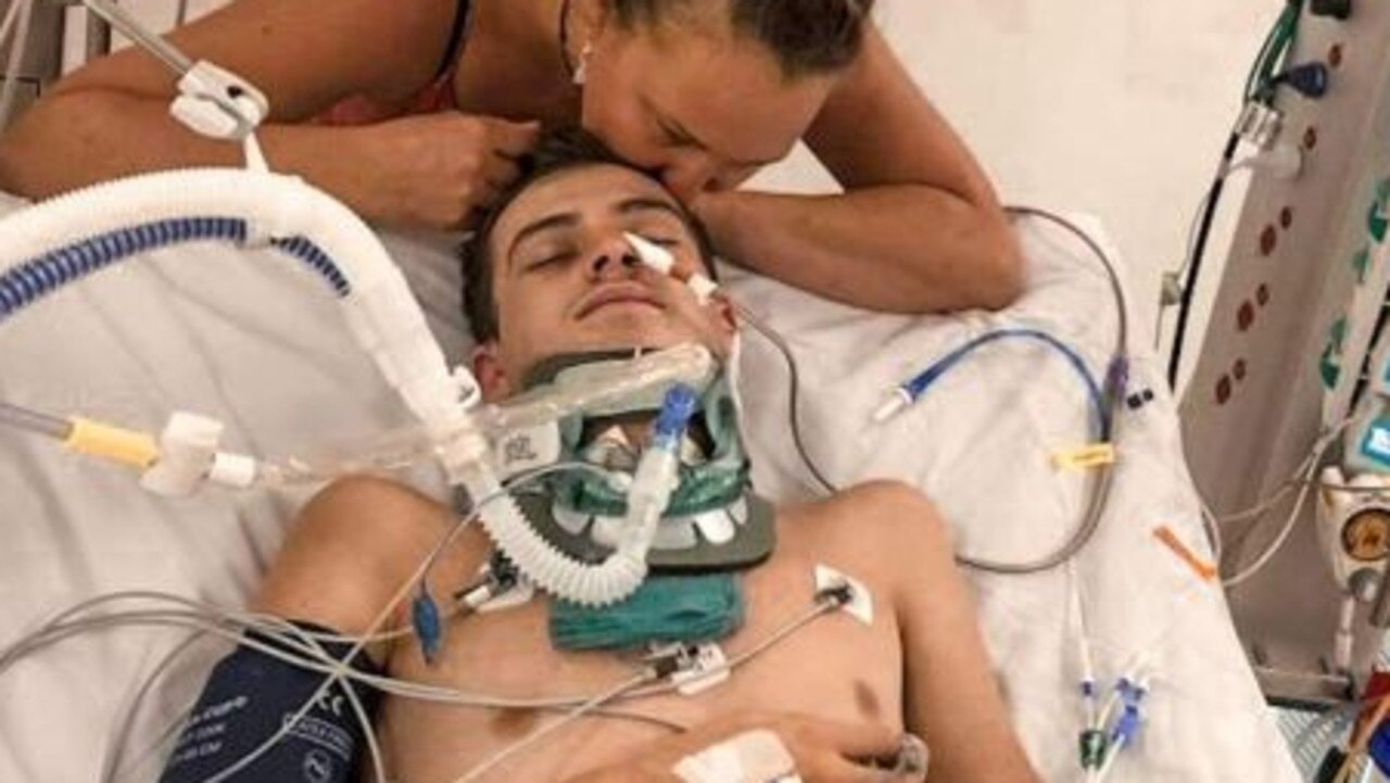 Zac Longfield recovers at Gold Coast University Hospital in the wake of the one-punch attack. Photo: GoFundMe