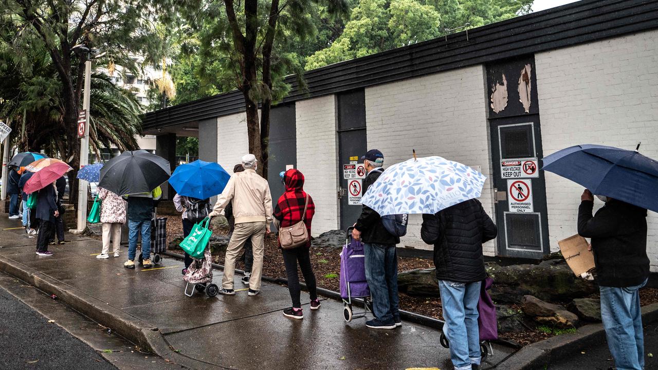 The high demand for food relief can be seen in the queues for the OzHarvest Market in Sydney. Picture: NCA NewsWire / Flavio Brancaleone