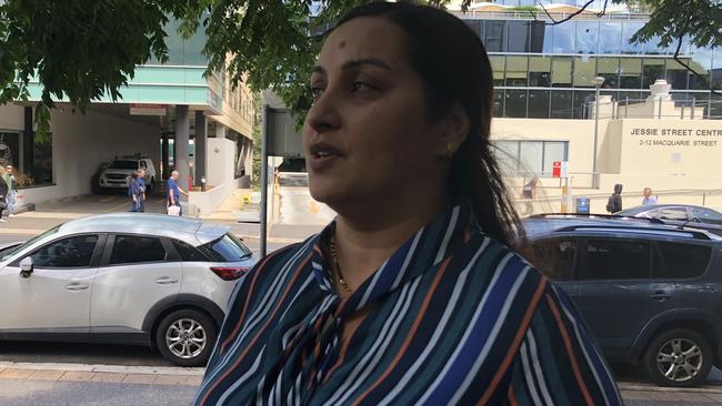 Pooja and her husband Arun spoke to reporters about their son outside Parramatta District Court.