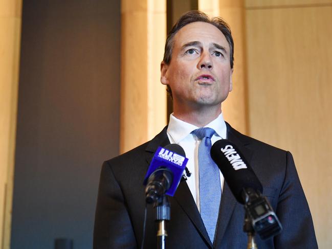 Federal Minister for Health Greg Hunt at a press conference at a Council of Australian Governments (COAG) Health Council meeting in Sydney, Friday, April 13, 2018. (AAP Image/Mick Tsikas) NO ARCHIVING