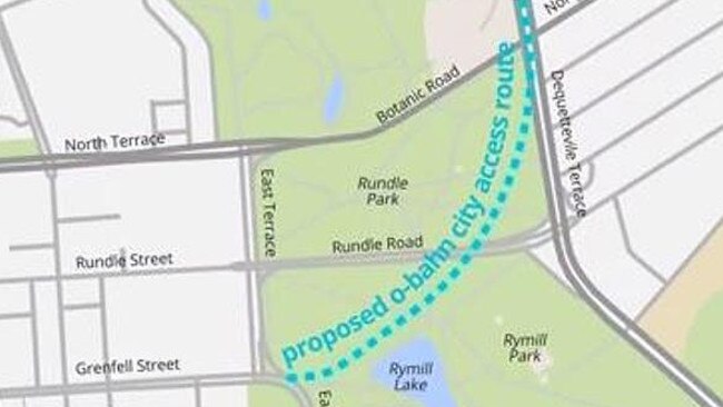 The route through the parklands. Trees are going in Rymill and Rundle parks.