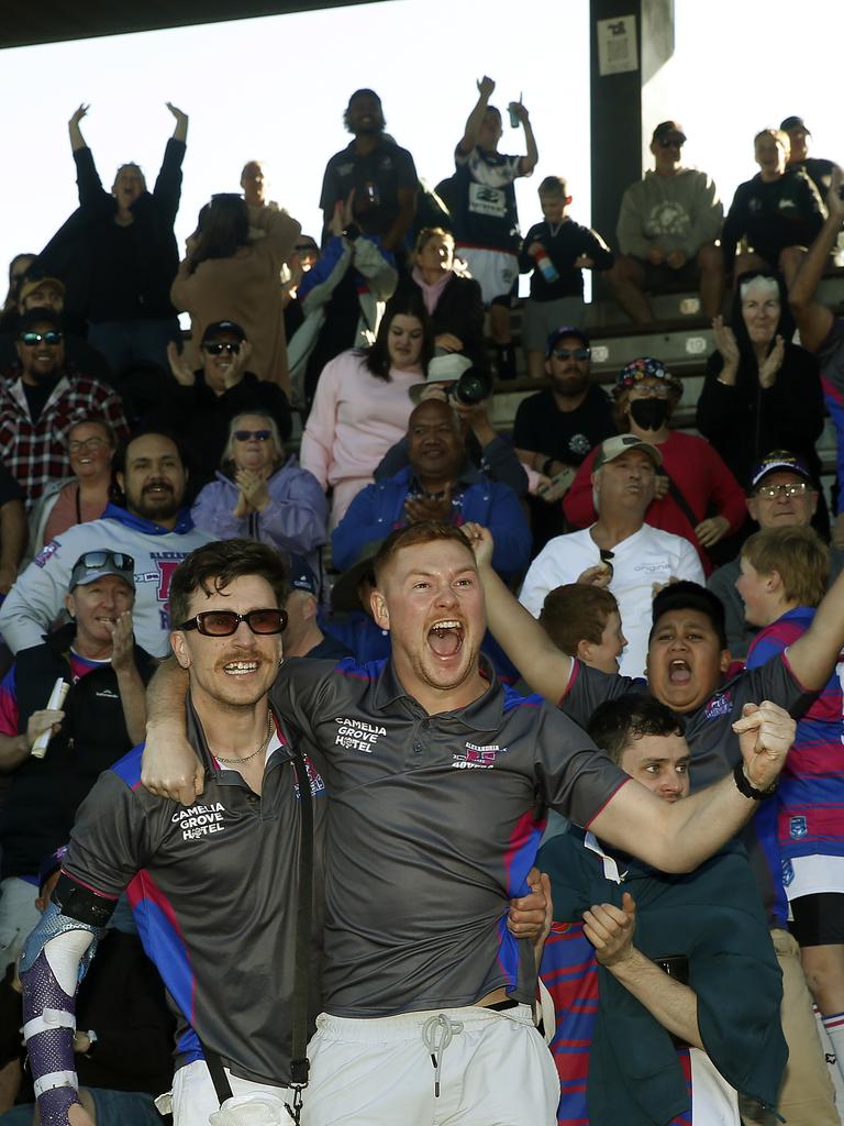 Alexandria Rovers fans go wild after another Rovers try. Picture: John Appleyard