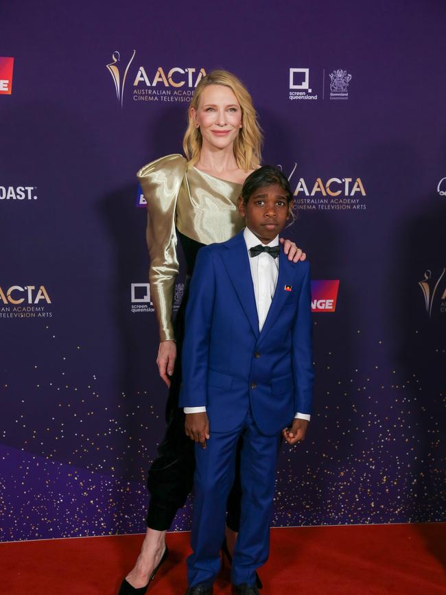 Cate Blanchette and co star Alwan Read arrives on the Red Carpet at the 2024 Aacta Awards at HOTA on the Gold Coast. Picture: Glenn Campbell