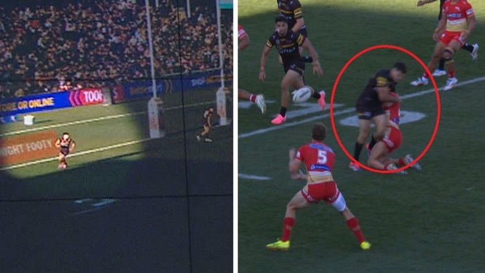 The Panthers were lucky not to conced a penalty after Nathan Cleary was offside against Dolphins