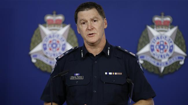 Deputy Commissioner Shane Patton, Regional Operations, speaks to the media the Victoria Police Centre. Picture: Daniel Pockett