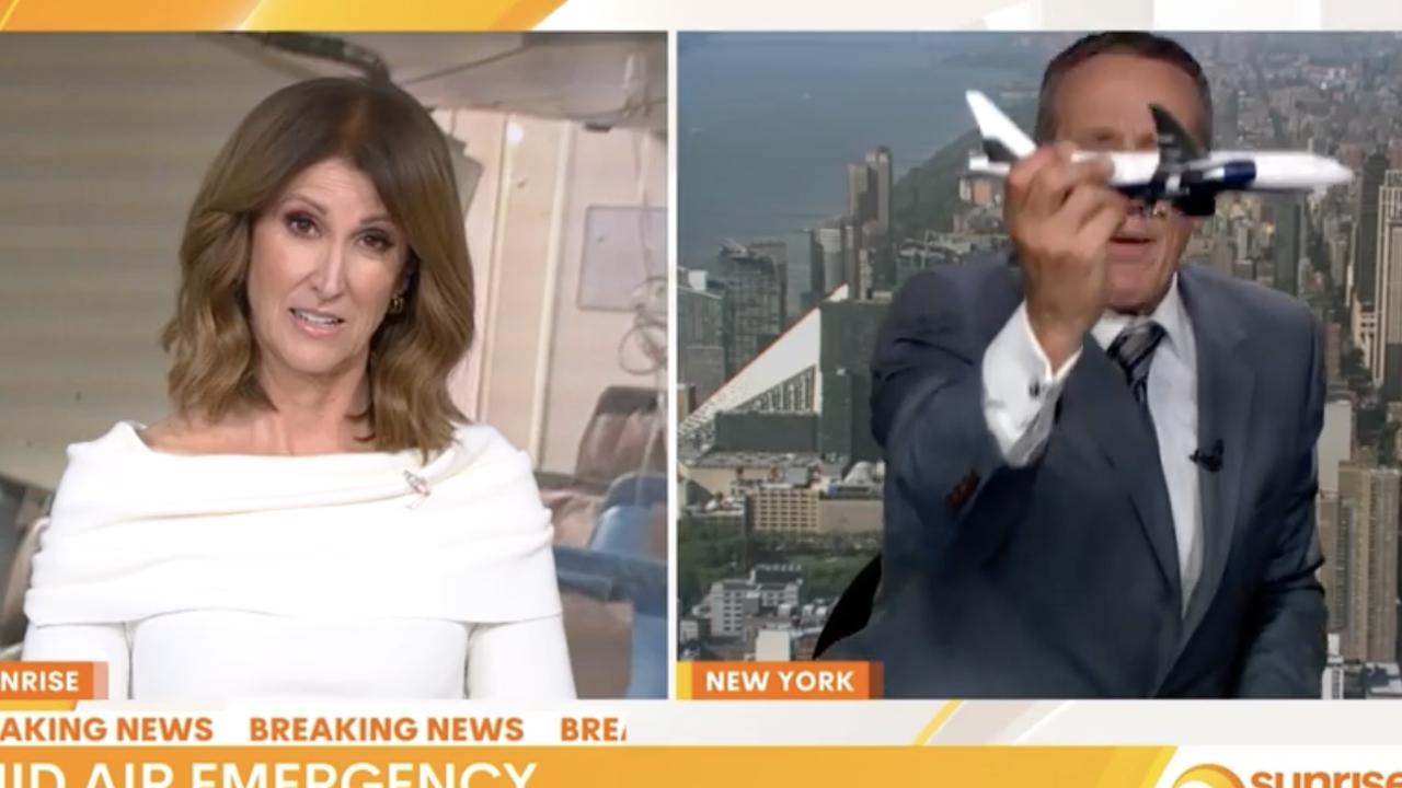 Nat Barr has squirmed through a chaotic interview on Sunrise about the Singapore flight drama.