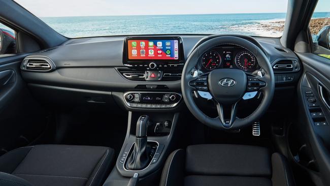 New to the 2021 Hyundai i30N is a primary 10.25-inch touchscreen.