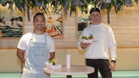 Betty's Burgers’ Parramatta manager Josiah Nicotra and NSW senior operations manager Brad Flinn at the Parramatta Square eatery.