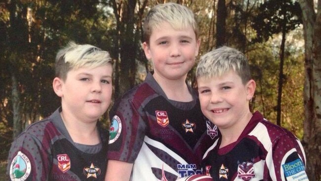 Ashton O'Dea alongside his younger twin brothers, all playing for the Albion Park Oak Flats Eagles. Picture: Supplied