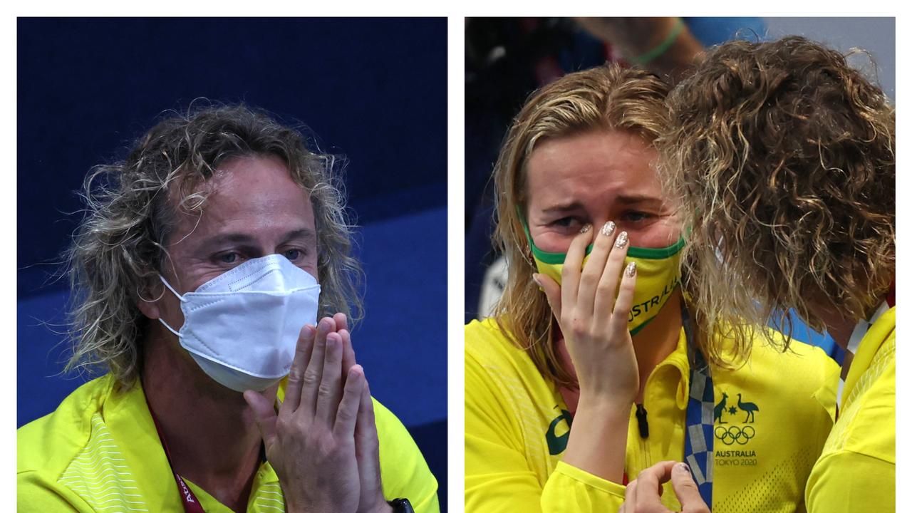 Dean Boxall and Ariarne Titmus celebrate another gold medal.