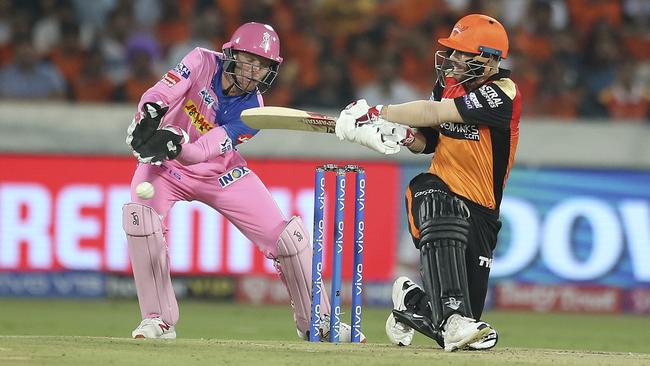 Sunrisers Hyderabad's David Warner plays a shot