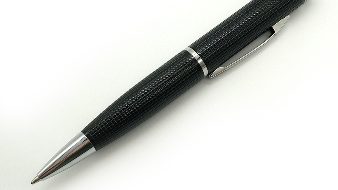 This pen conceals a hidden recording device.