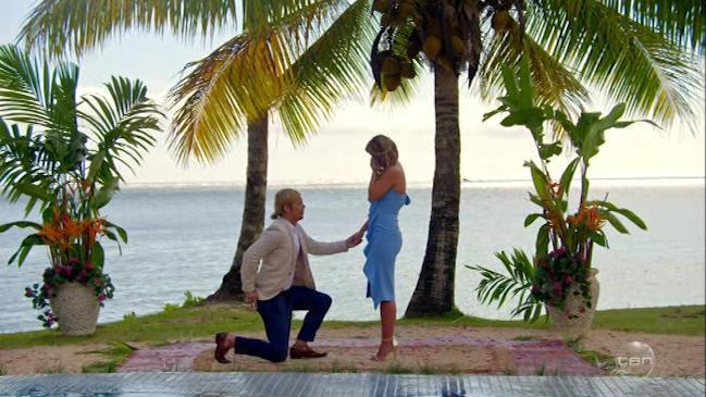 Sam proposes to Tara on the finale of Bachelor in Paradise. Credit: Channel 10