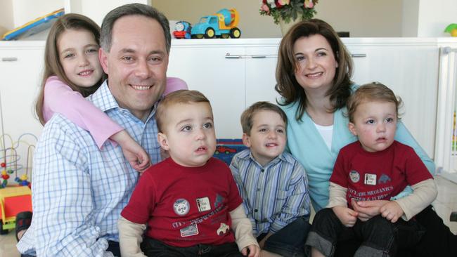 Then-new premier Morris Iemma with wife Santina and their children Luca, Clara, Matthew and Joshua. Two of the boys have now spent time working for current Premier Chris Minns. Picture: Dean Marzolla