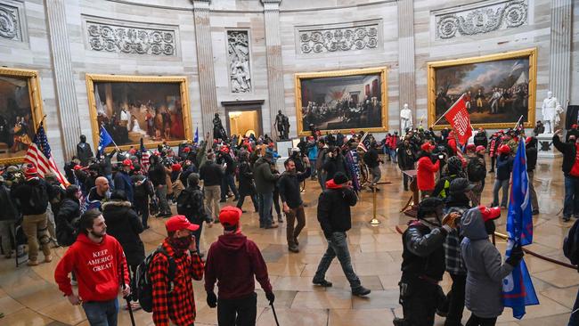 Supporters of Donald Trump occupy the Capitol rotunda last week. Picture: AFP