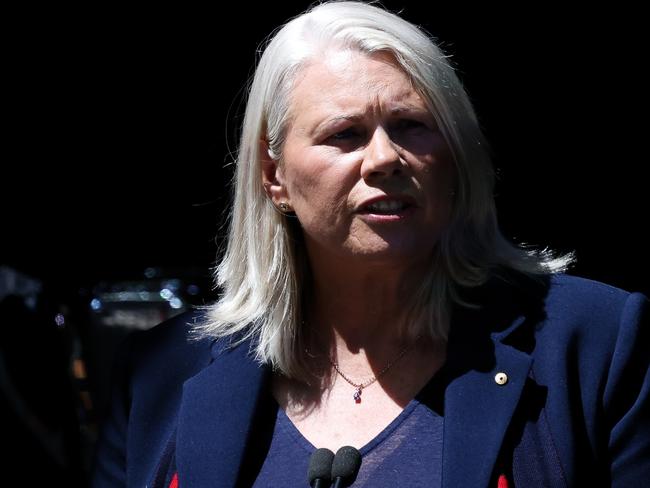 MELBOURNE, AUSTRALIA - NOVEMBER 10: Kate Roffey speaks during the Victoria State Memorial Service Held For Ron Barassi AM at Melbourne Cricket Ground on November 10, 2023 in Melbourne, Australia. Barassi, former VFL player, coach and media personality, passed away on 16th September.  (Photo by Asanka Ratnayake/Getty Images)