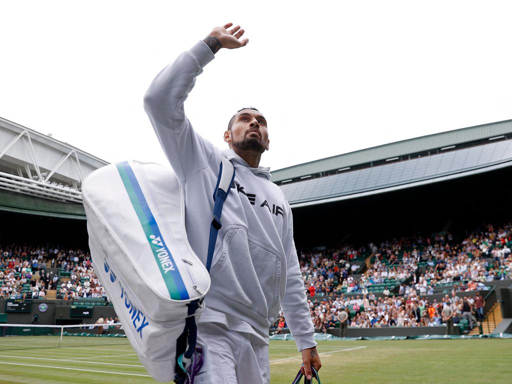 Nick Kyrgios farewells the crowd.