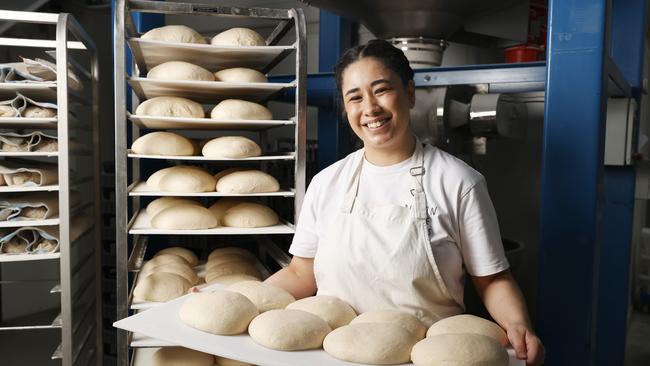 SUN TAS. Rhiannon Kerin who completed a certificate II in baking at TAFE and is now employeed at Pigeon Whole Bakers. Picture: Nikki Davis-Jones