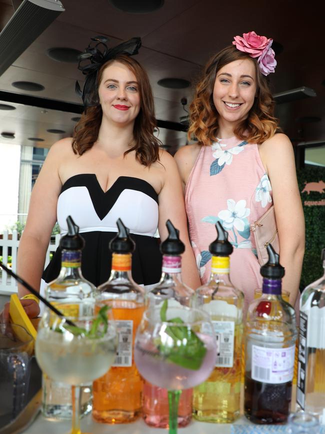 Amie Brown and Chantell Sheehan spotted at the bar after their bottomless brunch at the Squires Terrace in Panthers.