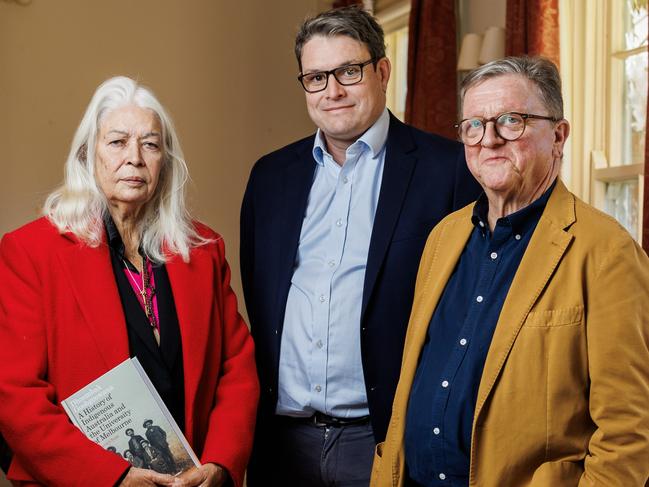 28/05/2024 Professor Marcia Langton with (L-R) Dr. James Waghorne and Dr. Ross Jones at Melbourne University. Aaron Francis / The Australian