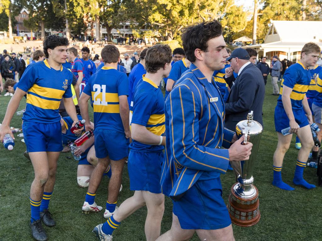 TGS 1st XV captain George Griffiths with the O'Callaghan Cup.