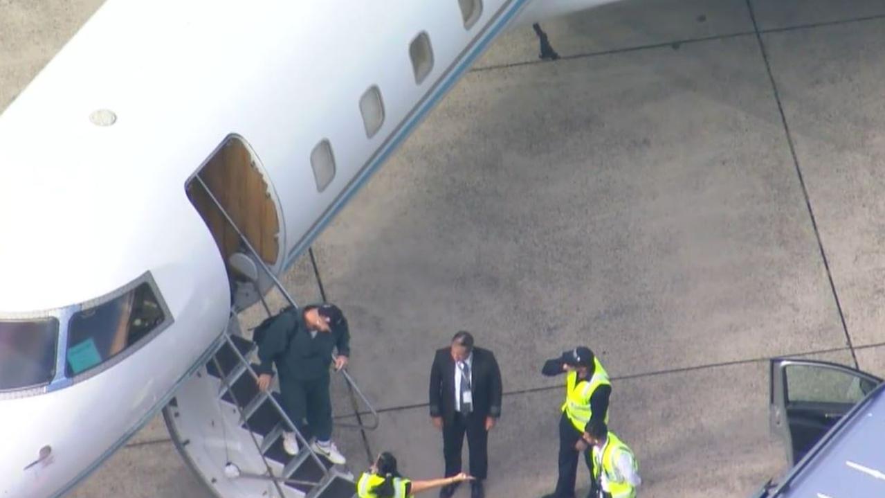 Travis Kelce arrived at Sydney Airport. Picture: 9news