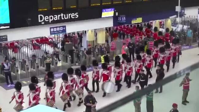 Soldiers arrive by train for King Charles' coronation