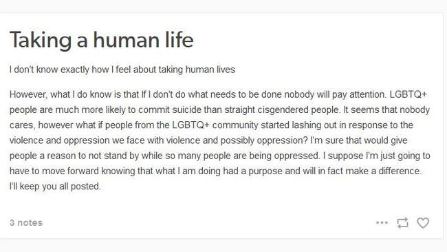 The post titled ‘Taking a human life’.