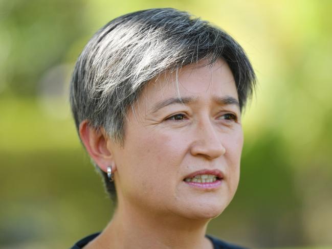 Labor Senator Penny Wong speaks to the media during a press conference in Adelaide, Saturday, March 2, 2019. (AAP Image/David Mariuz) NO ARCHIVING