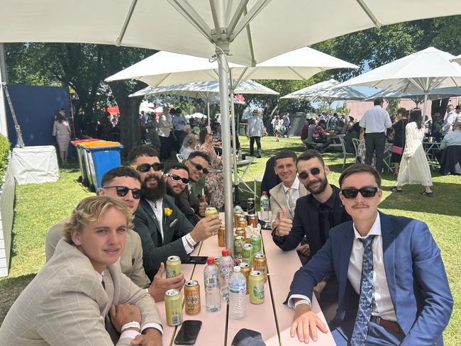 The Bendigo Party boys enjoying the Melbourne Cup. Picture: Oscar Jaeger