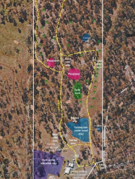 The long, 16ha block located about 1.4km east of the Bruce Highway at Neerdie Rd will have three playgrounds, along with a bike park and a farm animal petting zoo.