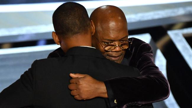 In the aftermath of the slap he was comforted by several actors, including Samuel L Jackson. Picture: AFP