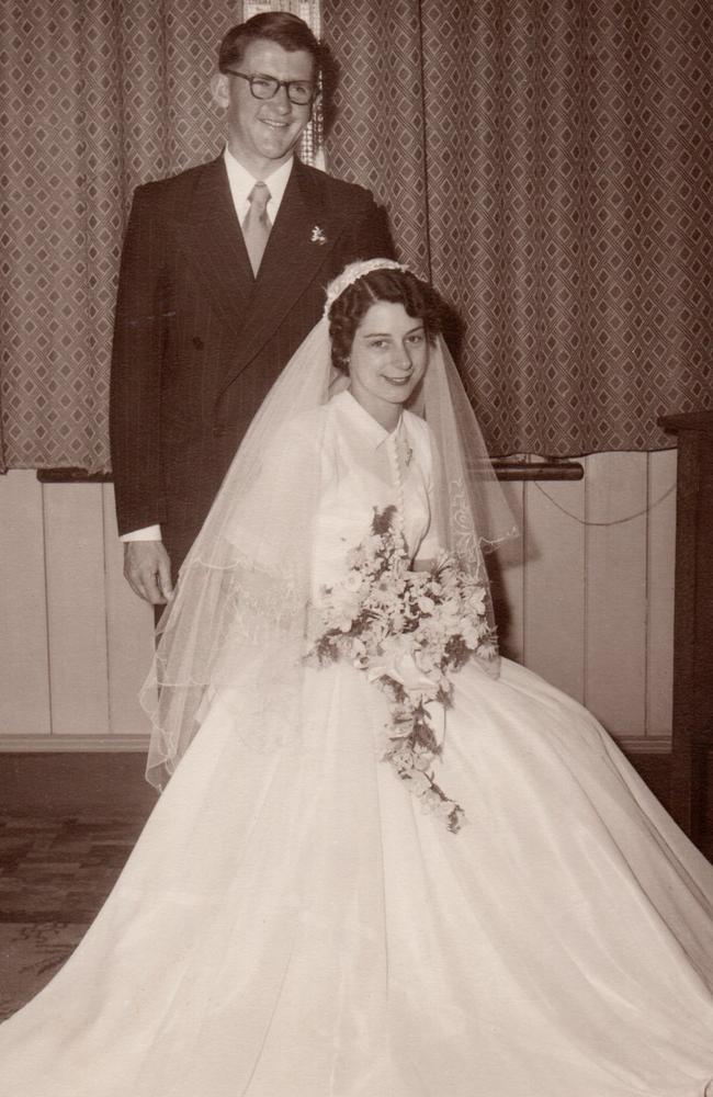 Peter Richardson and wife Kath on their wedding day in Toowoomba in 1955.