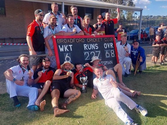 Broadford celebrates its GDCA Johnstone Shield premiership.