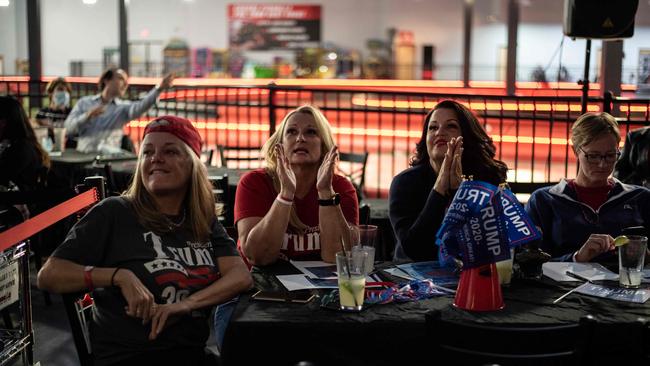 Trump supporters in Austin, Texas, cheer as their state is called for Donald Trump during the 2020 US Election. Picture: AFP