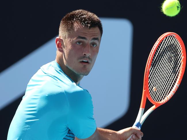 Australian Open tennis. 10/02/2021. Day 3..  Bernard Tomic vs Denis Shapovalov on Court 3 .  Bernard Tomic during todays match  . Pic: Michael Klein