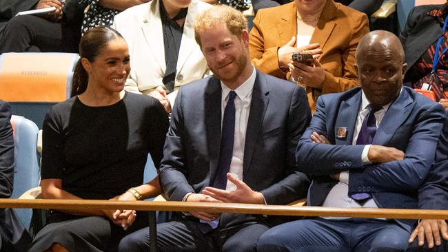 Meghan Markle and Prince Harry in the audience at the UN ceremony. Picture: AFP