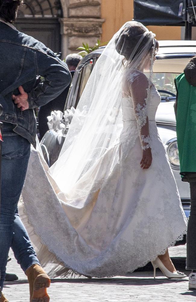 Gaga’s on set bridal look was stunning. Picture: Backgrid