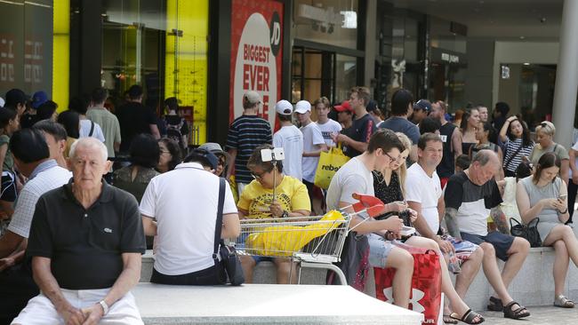 Shoppers at the Boxing Day sales at Pacific Fair in Broadbeach. Picture: Tertius Pickard.