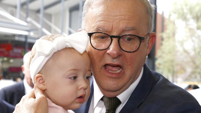 Anthony Albanese and baby Ella were fast friends. Picture: NCA NewsWire/Tertius Pickard