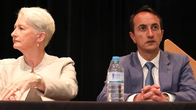 The Wentworth debate on Tuesday night hosted by the Jewish Board of Deputies, with candidates including main rivals Kerryn Phelps and Dave Sharma. Picture: James Croucher