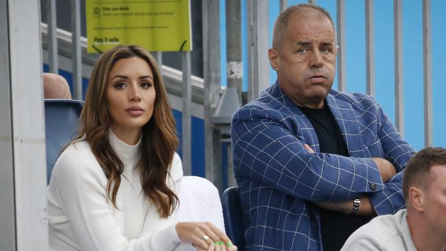 Tomic’s girlfriend Vanessa Sierra and his father John Tomic were in the stands to watch his match. Picture: David Caird