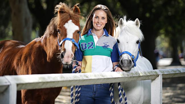 Cathy McEvoy, wife of Redzel’s jockey Kerrin, at Centennial Park in Sydney this week with her ponies Arrow and Fox. Picture: Adam Yip